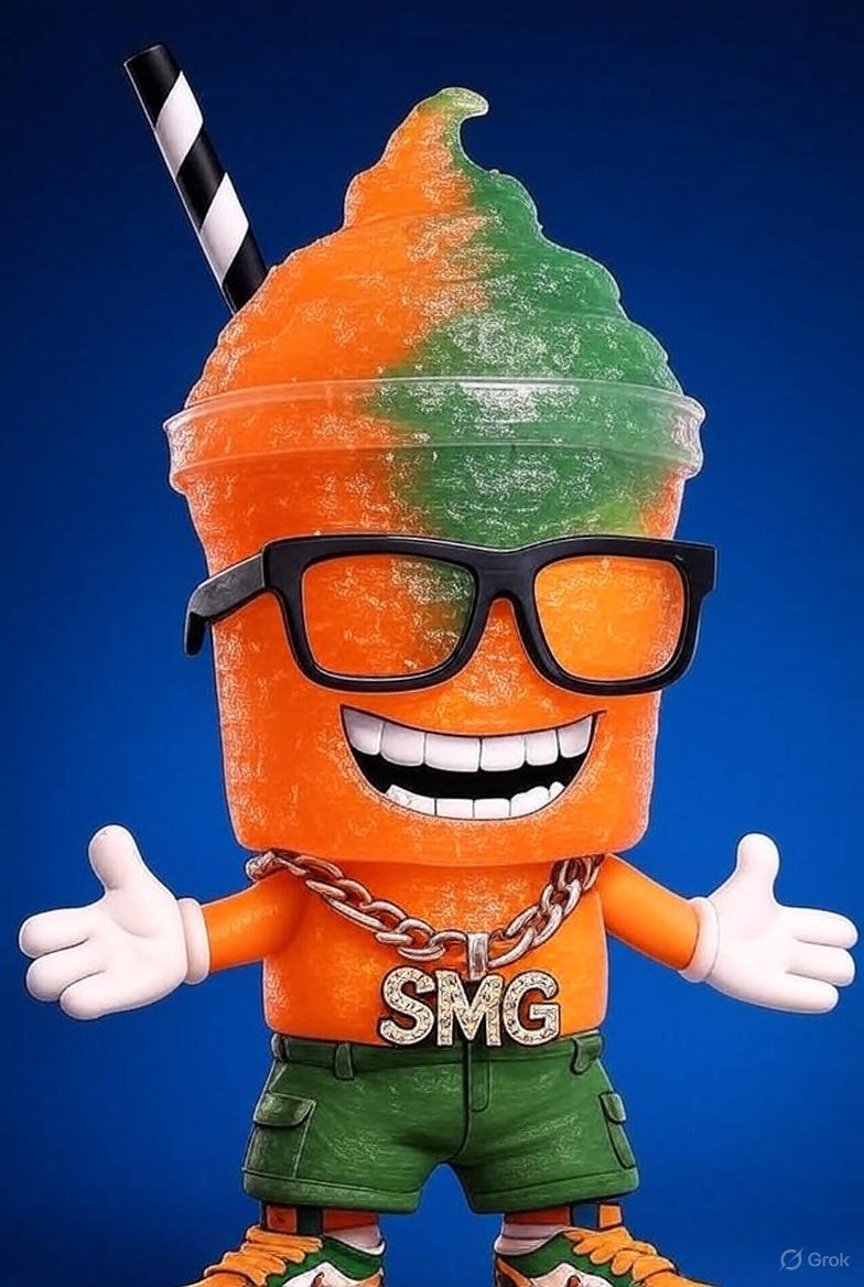 Slush Mane Mascot - Orange & Green Gangster Slush Cup Holdin' Stacks